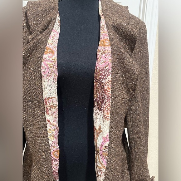 COLDWATER CREEK BROWN TWEED RUFFLED COLLAR PEPLUM,OFFICE SIREN JACKET SIZE 16. - Picture 8 of 12